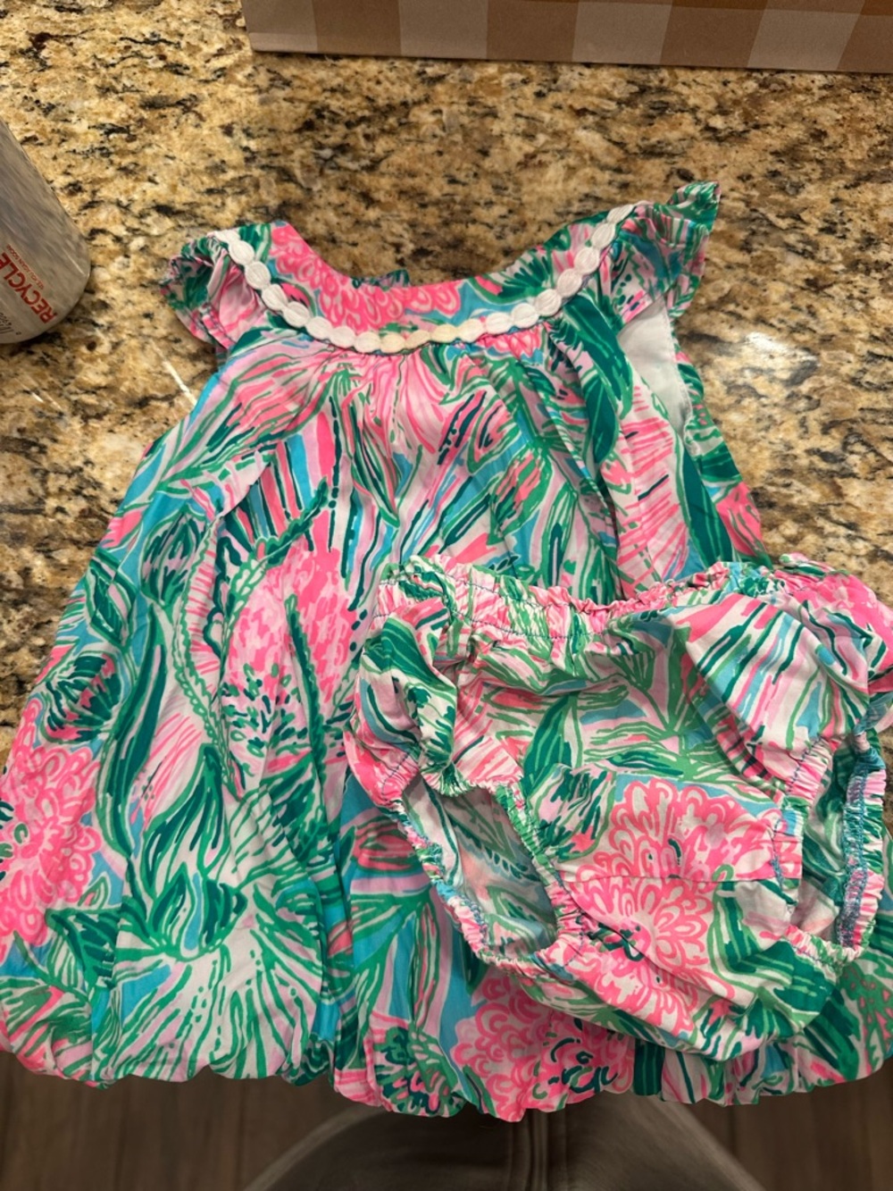 Lilly Pulitzer  Bright Pink & Green Tropical Infant Dress with Matching Bloomers